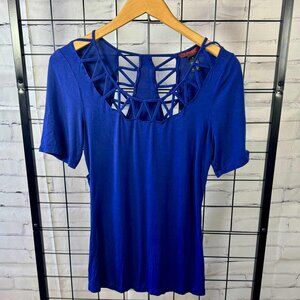 BKE Red Blue Cutout Short Sleeve Top Women’s Small Y2K Style